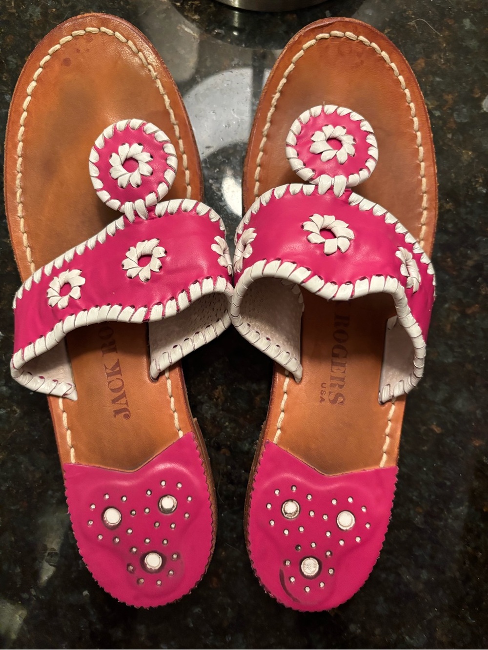Jack Rogers Hot Pink and White Whipstitch Rondelle Sandals